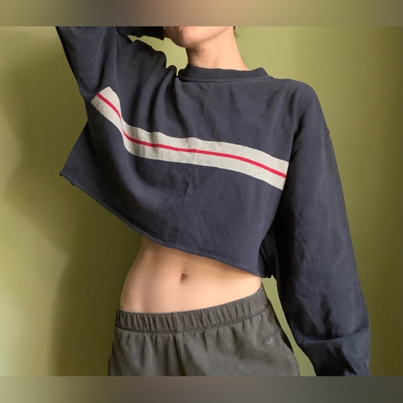 Cropped Cotton Longsleeve, 90s Vintage Striped Top - Picture 2 of 6